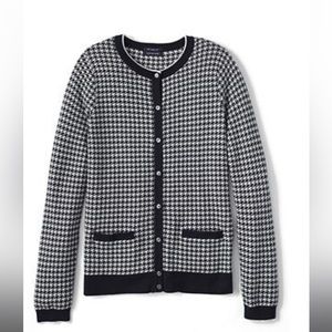 Lands’ End Sweater Supima Cotton Black and White Houndstooth Cardigan